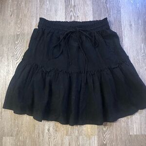 Tiered Black Skirt with Elastic Waistband